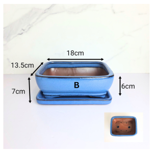 The Leaferie Bonsai Pot with tray (Series 40) Rectangle Plant pot Ceramic Flowerpot . planter . Flower pots