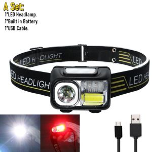 COB White / Red LED Headlamp Motion Sensor head lamp LED headlight Torch light head Flashlight headlight Rechargeable waterproof torchlight powerful Headlamp led super bright Fishing Flashlight hiking headlight flashlight heavy duty headlights