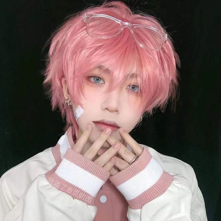 Fast Shipping Light Pink Cosplay Short Wig White Grey Creamy