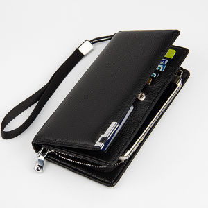 Baellerry Men Leather Wristlet Wallet Long Purse -Coffee