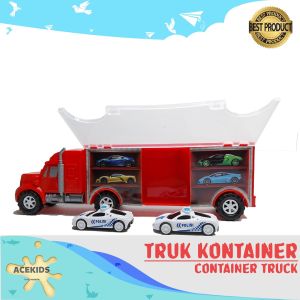 Mainan Truk Kontener Truck Gandeng Angkut 2 Mobil Sedan Polisi Mainan Anak Murah - YN4 | ACEKIDS