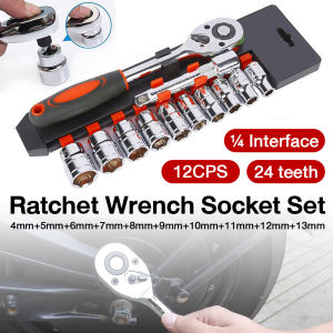 Ktools 12PCS 1/2 inch 1/4inch Drive Ratchet Wrench CR-V Socket Kits Mechanic Spanner Car Repair Tool Set