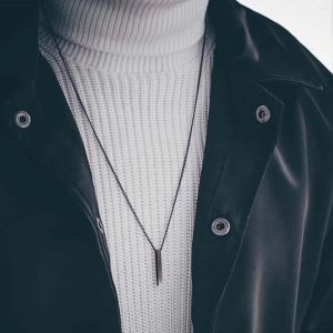 TIMIA Personality Silver Hip-hop Stainless steel Black Gold Necklace for men Rectangle necklace Jewelry accessories Sweater chain