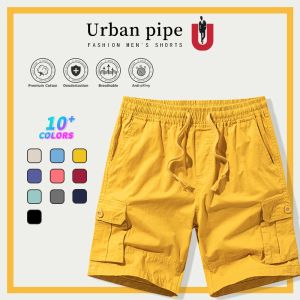 URBAN PIPE 6 Pocket Cargo Shorts For Men Knee-Length Buttons Drawsting Short Mens Fashion 2238