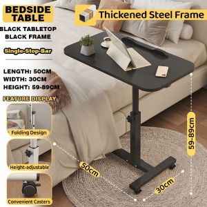 🔥SG Ready Stock🔥2027 New Height Adjustable Mobile Bedside Table 59‑90cm 0‑90° Tiltable Tabletop C‑Shape Rolling Laptop Desk with Anti‑Slip Bar for Bedroom Living Room Dorm Use