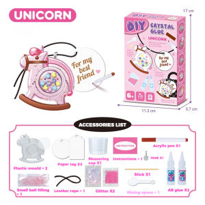 DIY Crystal Glug Unicorn Keychain Craft Kit for Kids DIY Hard Dropper Puzzle Pendant Creative Art Shakeable Ornament with Molds and Glitter