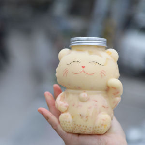 GG Homemade Juice Bottles Cat Design Beverage Bottle Juice Bottles Transparent Juicing Beverage Milk Tea Bottle Cold Drink Milk Tea Juice Sealed Cap Bottle