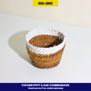 HUGeARNS - Cover Pot Ijuk Sedang Combinasi Rapiah Putih Anyaman / Cover Pot Anyaman Pot / Cover Vas Bunga Hias Cover Pot Bunga Anyaman Kombinasi / Cover Pot Anyaman Natural Rapiah Ramah Lingkungan Eco / Anyaman Aesthetic Kerajinan Tangan Aesthetic Eco