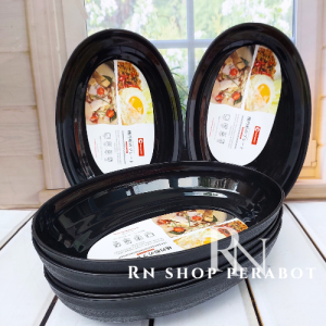 6 PCS Mangkuk RAMEN OVAL PLASTIK ULIR HITAM DOP 7 INCH