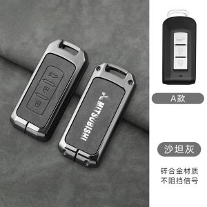 2/3 Buttons Zinc Alloy Goatskin Genuine Leather Car Remote Key Case For Mitsubishi L200 ASX Outlander Eclipse Cross Pajero Sport Lancer Frosted Buttons Protection Shell Holder