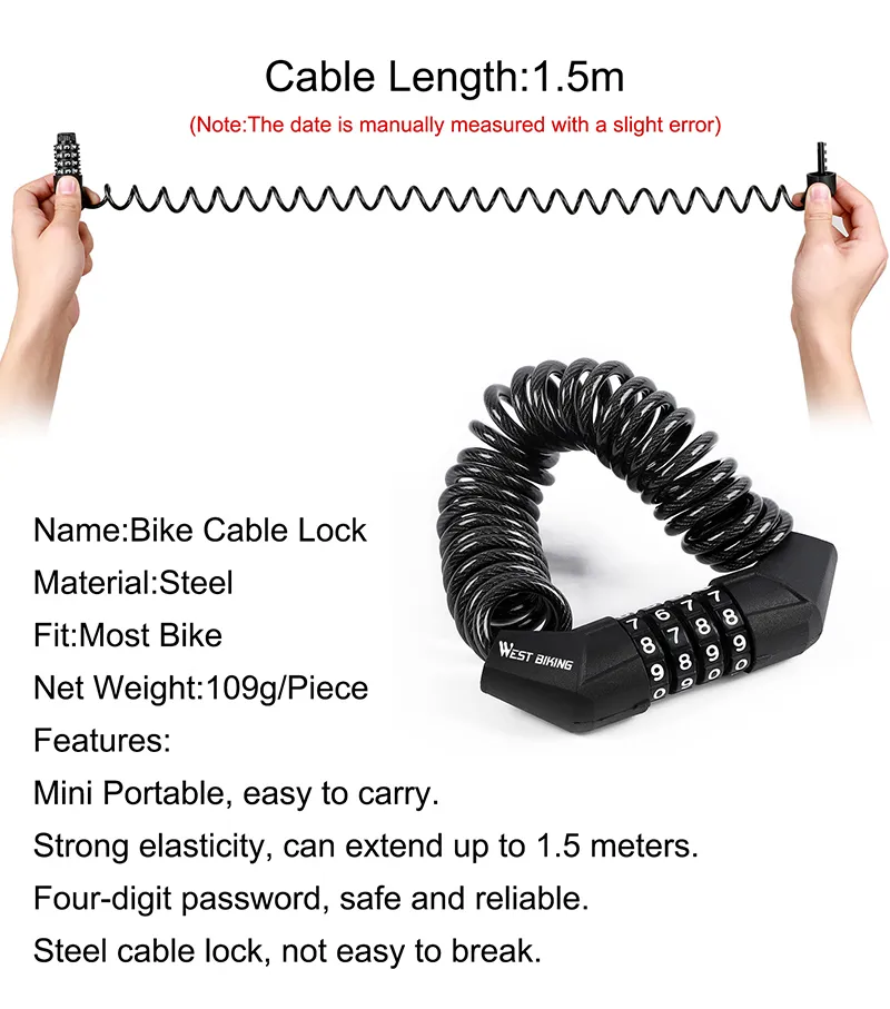 West Biking Steel Bicycle Helmet Lock Anti-theft Digit Password