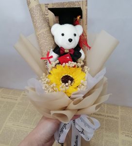 Graduation BearSunflower & Baby Breath Bouquet