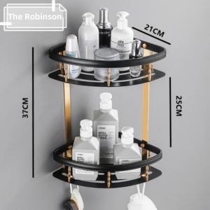 Punch-free bathroom storage rack towel rack soap storage triangular storage rack corner storage rack with hooks bathroom shelf accessories