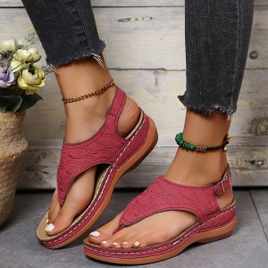 [Free Shipping] Plus-Size WomenS Spring New Style Wedge Heel Sandals With Thick Soles Buckle Straps And Round Toe Fashionable Platform Sandals