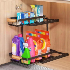⚡️SG SELLER⚡️2 Layer Under Sink Organizer with Slide-Out Shelves – Pull-Out Cabinet Storage Rack for Kitchen & Bathroom