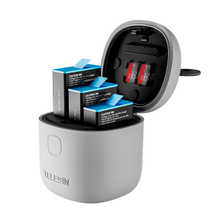 TELESIN Battery Charger 1750mAh for GoPro Hero 12 11 10 9 Black 3 Ways Fast Charging TF Card Reader Storage Waterproof Charging Box Batteries Accessories