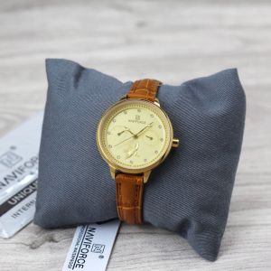 Jam tangan Wanita naviforce 5003 tali kulit chrono tanggal hari bulat analog original