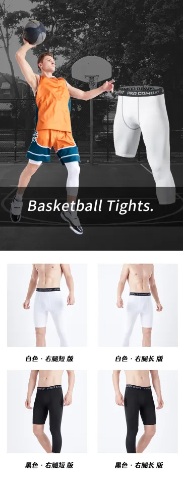 American-Style One-Leg Basketball Tights One Long One Short Five-Point  Cropped Pants Fitness Running Training Leggings Equipment Men