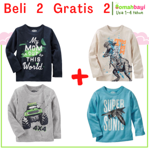 PROMO BABY VICTORY TOKO OMAH BAYI - Beli 2 Gratis 2 Kaos Lengan Panjang Anak Laki - Laki Kualitas Import Umur 1 Tahun 3 - 4 Tahun Bisa COD Pengiriman Cepat GRATIS ONGKIR