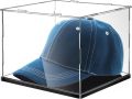 Barydat Clear Hat Display Case Acrylic Baseball Hat Display with Stainless Steel Risers Baseball Holder Stand Dustproof UV Protection Cabinet for Memorabilia Display. 