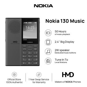【2025 New】HMD&Nokia 130 2G Music Feature Keypad Basic Phone 2.4" Display 2W Loud Speakers 2500mAh Long-Lasting Battery 1 year warranty 100% Official Authentic makers of NOKIA