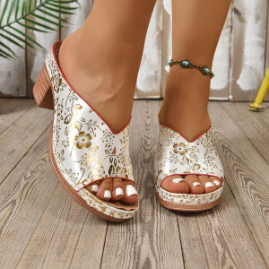 [Free Shipping] Plus-Size WomenS Summer Sandals With Thick Heels New Fashion Design And A Fish-Mouth Style