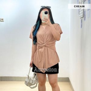 6196 Vira V-Neck Tied Plisket Top Blouse Atasan Wanita