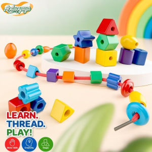 Aoduoyaya Kids Lacing Beads Threading Toy Montessori Fine Motor Color Sorting Counting Preschool Gift