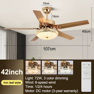 Gogeous 52inch golden ceiling fan with light modern deisgn 6-speed wind 3 color dimming crystal ceiling fan with lights and remote for living room dinning room