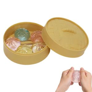 KAWAIIR With Steamer Mini Dumplings Squishy Squeezable Cute Pinch Sensory Toy Student Fidget Steamer Bun Toy Party Favors