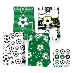Football Pitch Designs Party Supply Practical Kraft Paper Gift Bags With Soccer Theme Stickers For Event Planning