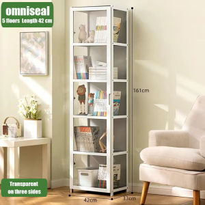 Black Display Cabinet 2 Doors Acrylic Bamboo Three Sided Transparency for living room display 4/5L