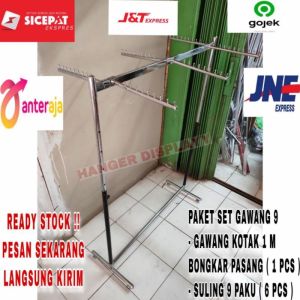 Gawang Gantungan Hanger Baju Set 100 cm Model 9 Paku (1pcs Gawangan 6pcs Suling Kotak)