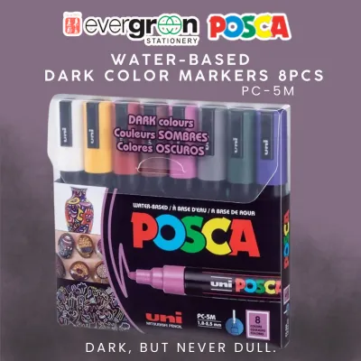 [SG] Uni Posca Dark Color Markers 8 Pcs | Water-Based [Evergreen Stationery]
