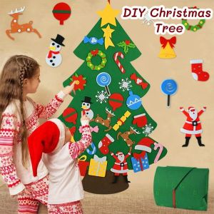 3D Christmas Felt Tree DIY Wall Hanging with Lights Childrens Christmas Decoration New Year Gift