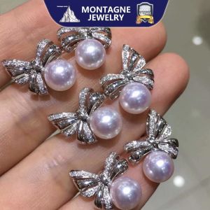 Montagne Jewelry 18k White Gold Earrings Bowkont Design Fine Jewellery Natural 8-9mm Akoya Pearl Earrings Stud Earring