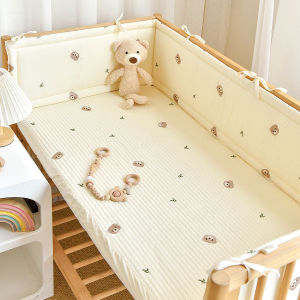 Cotton Quilted Baby Bed Bumper Bear Embroidery Crib Cot Protector Anti-collision Safety Rail Fence