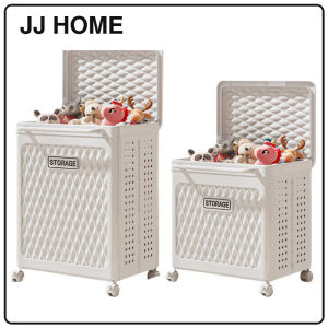 【JJ HOME】Free Installation Toys Storage Box with Lid & Movable Laundry Basket Plush Doll Organizer For Kids