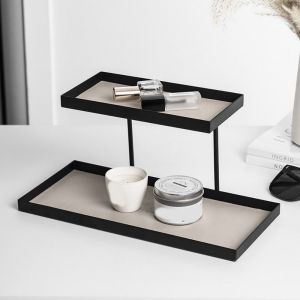 GAOSU Rectangular Double Layer Vanity Tray Iron Large Capacity Jewelry Key Holder Practical Decorative Dresser Tray Entryway