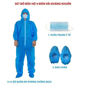 Bộ Quần Áo Bảo Hộ Y Tế Liền Mũ Dùng 1 Lần Có Bọc Giày – Set 4 Món Chống Dịch An Toàn