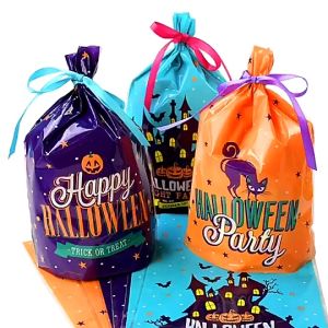 100Pcs Halloween Gift Bags Halloween Candy Cookie Bags Pumpkin Bat Kids Trick or Treat Packaging Favors Halloween