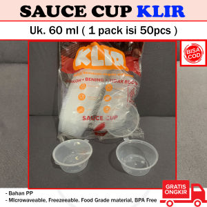Sauce cup 60ml  + tutup / saos cup / tempat saus / wadah sauce Klir ANTI BOCOR isi 50pcs