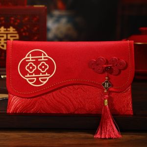 FOUNDTWO Nhiều mẫu Phong bì đỏ Những lời chúc tốt đẹp nhất Truyền thống Túi tiền Dung lượng lớn có tua rua Túi brocade Lễ kỷ niệm năm mới