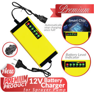 12V 1.2A Premium Charger for Sprayer Pump Knapsack with Battery Level Indicator Pengecas Batteri Rechargeable Heavy Duty