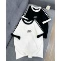 Áo thun babytee áo thun dáng ôm cổ tròn áo phông ngắn tay cổ viền phối màu đen trắng PANOSI - A39. 