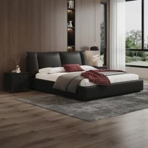 LZ-Luxury leather bed North European Italian style tofu block double modern master bedroom bed high-end storage high bed