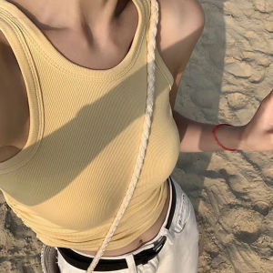 FRAN Summer Sleeveless Pleated Top for Women Slim Fit Plain Tank Top