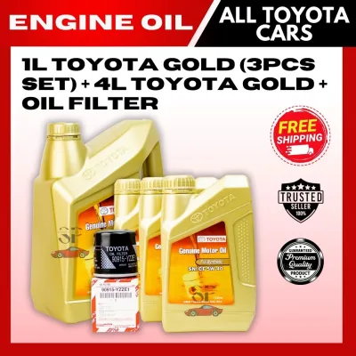 ON SALE! ENGINE OIL 1L TOYOTA GOLD (3pcs set) + 4L Toyota Gold + OIL FILTER (90915-YZZD2) FOR ALL TOYOTA CARS / Genuine toyota motor oil Fit for gasoline and diesel Fully synthetic car parts upgrades engine parts rides replacement toyota parts