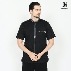 Baju Koko Hitam Pria Lengan Pendek Dewasa Kemko Muslim Premium Taqwa Bordir Ukuran M L XL XXL Toyobo