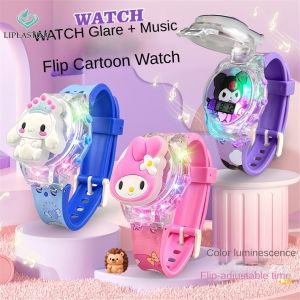 Liplasting การ์ตูน3D นาฬิกาแอลอีดี เรืองแสงกลางคืน SANRIO Kuromi ของขวัญสำหรับเด็ก/นักเรียน ที่มีคุณภาพสูง ฝาพับ นาฬิกาอิเล็กทรอนิกส์นาฬิกา สำหรับเด็กๆของขวัญสำหรับเด็ก ของเล่น Bojind